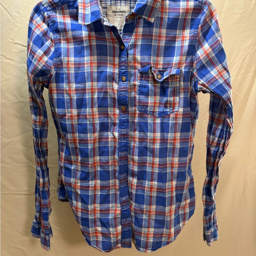 Abercrombie & Fitch Blue, Red & White Plaid Button-Down Shirt Vintage. ( 2010)